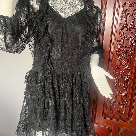 ZARA sz S black lace layer dress with slip - Picture 5 of 8